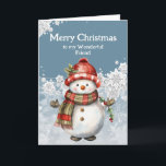 Carte Joyeux Noël Snowman Ami<br><div class="desc">Le sourire d'un bonhomme de neige,  si chaud et lumineux,  Tout comme notre amitié,  pur plaisir. Joyeux Noël,  mon cher ami,  Que notre rire ne finisse jamais.</div>