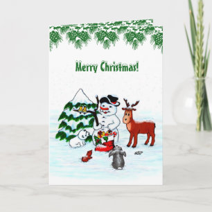 Carte Joyeux Noël ! Snowman avec amis
