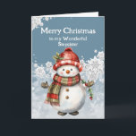 Carte Joyeux Noël Snowman Stepsoeur<br><div class="desc">Le sourire d'un bonhomme de neige,  si chaud et lumineux,  Tout comme notre amitié,  pur plaisir. C Joyeux Noël,  ma chère Soeur Puisse notre rire ne jamais se terminer.</div>
