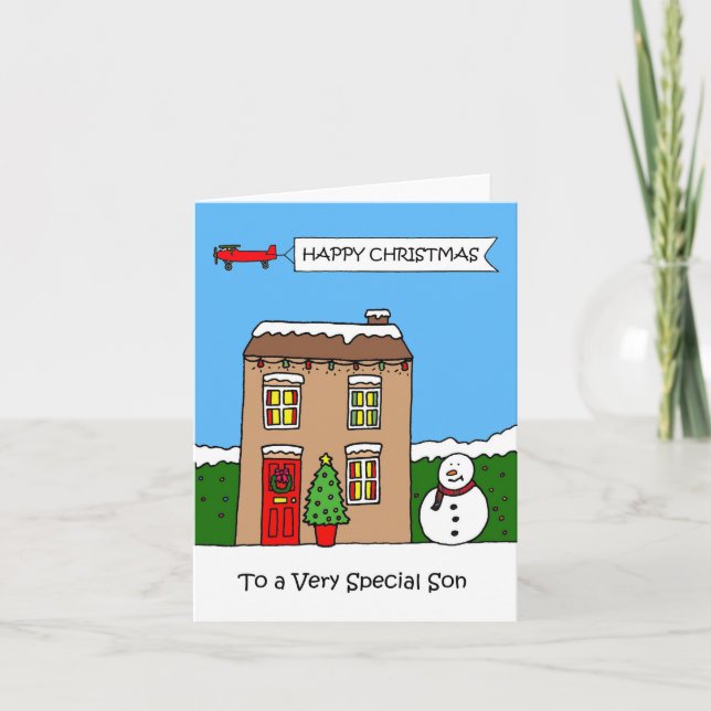 Carte Joyeux Noël Son mignon Festive Maison (Devant)
