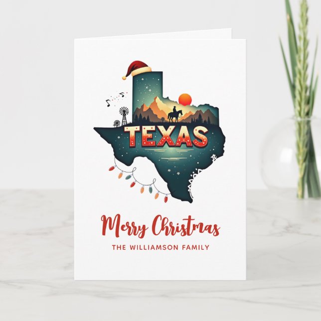 Carte Joyeux Noël Texas State Retro Personnalisé (Devant)