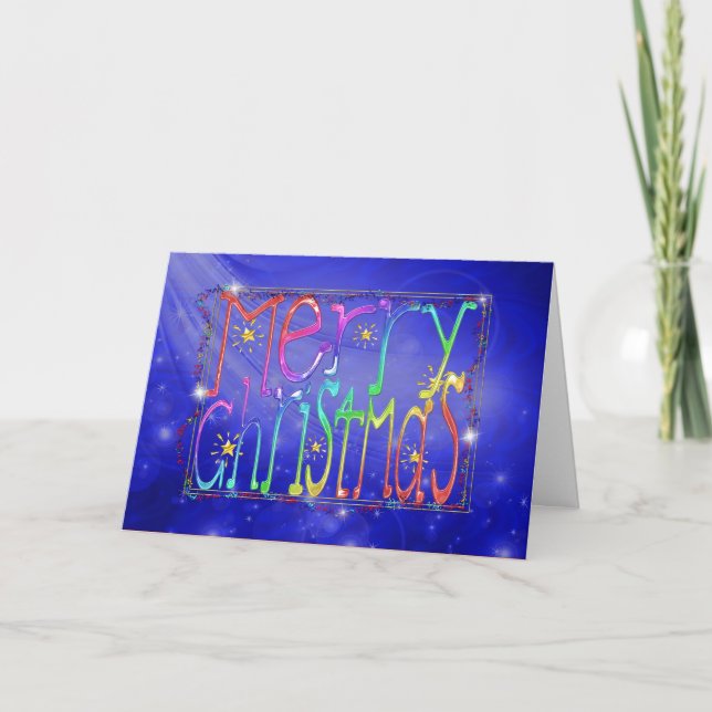 Carte Joyeux Noël texturée bleue (Devant)