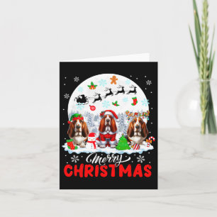 Carte Joyeux Noël Trois Père Noël Elf Reindeer Bet Hound