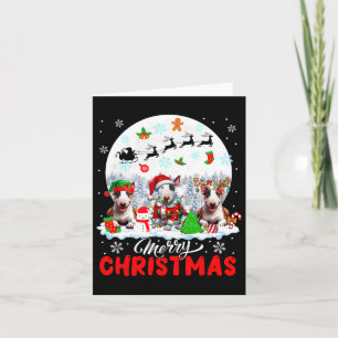 Carte Joyeux Noël Trois Père Noël Elf Reindeer Bull Terr