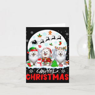 Carte Joyeux Noël Trois Père Noël Elf Reindeer Samoyeds