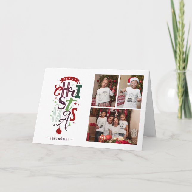 Carte Joyeux Noël Typographie 3 Photo Collage vacances (Devant)