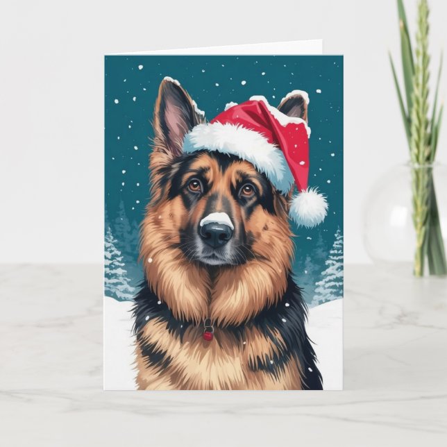 Carte Joyeux Noël Un Berger Allemand Chien à Père Noël (Devant)