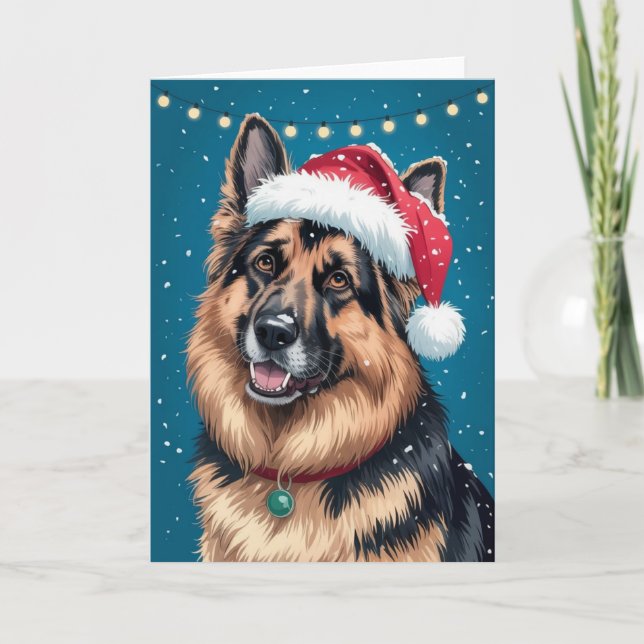 Carte Joyeux Noël Un Berger Allemand Chien à Père Noël (Devant)