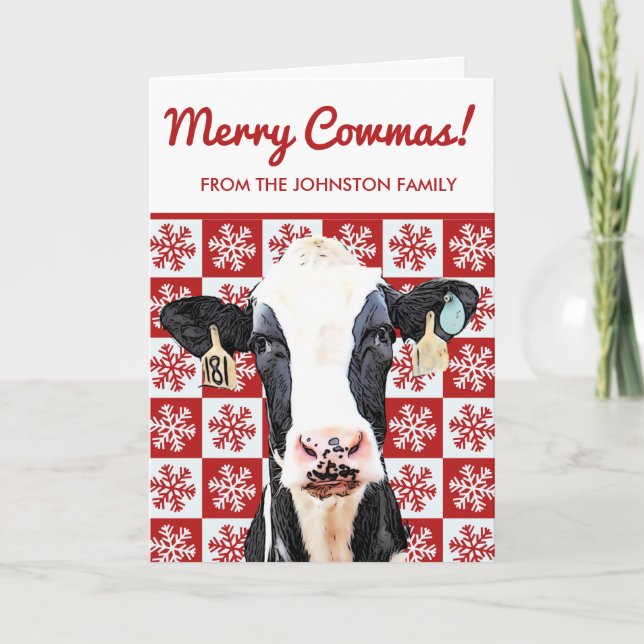 Carte Joyeux Noël Vache laitière Holstein Farm Snowflake (Devant)
