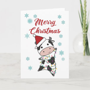 Carte Joyeux Noël Vache Neige Vaches d'hiver Vache de ve