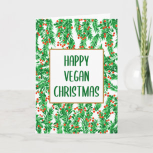 Carte Joyeux Noël Végan Épinette Verte et Rouge 
