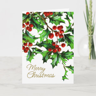 Carte Joyeux Noël Vintage Holly Berries avec message