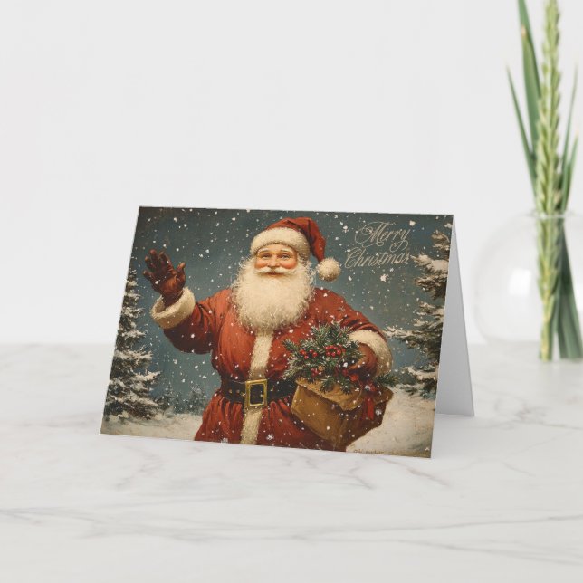 Carte Joyeux Noël Vintage Père Noël (Devant)