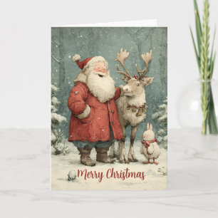 Carte Joyeux Noël Vintage Père Noël & Reindeer