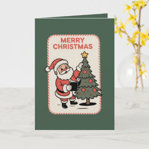 Carte Joyeux Noël Vintage Santa Lisant