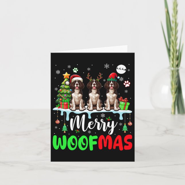 Carte Joyeux Noël Woof Three Père Noël Anglais Springer (Devant)
