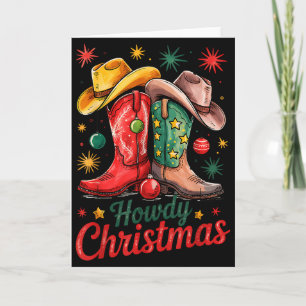 Carte Joyeux Noël Xmas Bottes de Cowboy Western Cowgirl
