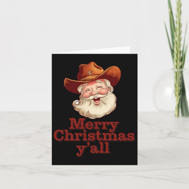 Carte Joyeux Noël Y’all Cowboy Père Noël Western Country (Devant)