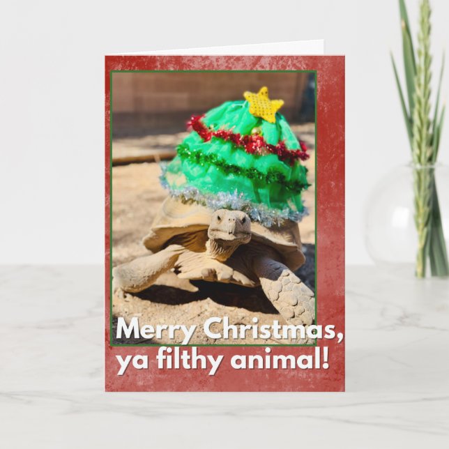 Carte Joyeux Noël ya animal sale Tortue sarcastique (Devant)