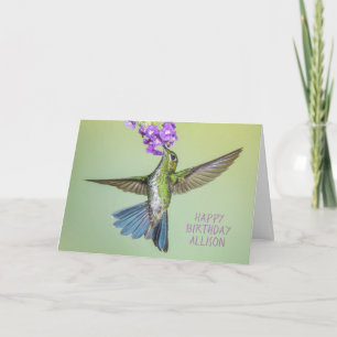 Carte Joyeux nom de vol de colibri d'anniversaire
