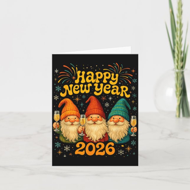 Carte Joyeux Nouvel An 2026 Cadeau de fête de Gnome Mign (Devant)