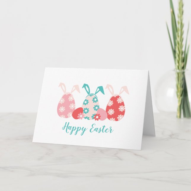 Carte Joyeux OEufs Décorés De Pâques Oreilles De Lapin (Devant)