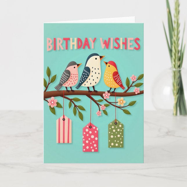 Carte Joyeux Oiseaux Sur Branche (Devant)