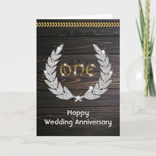 Carte Joyeux or 1er anniversaire Mariage