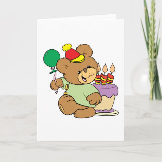 Carte joyeux ours en peluche d'anniversaire avec gâteau 