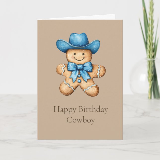 Carte Joyeux pain d'épices Cowboy anniversaire (Devant)