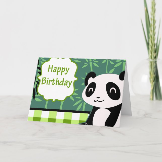 Carte Joyeux Panda en bambou vert d'anniversaire (Devant)