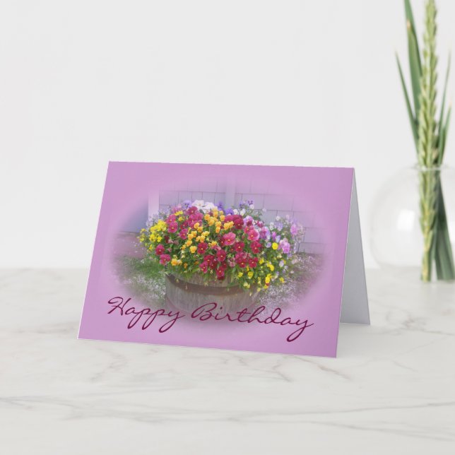 Carte Joyeux panier d'anniversaire de fleurs (Devant)