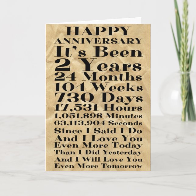 Carte Joyeux papier 2e anniversaire Mariage (Devant)