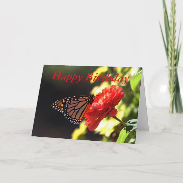 Carte Joyeux papillon Monarque d'anniversaire sur Red Zi (Devant)