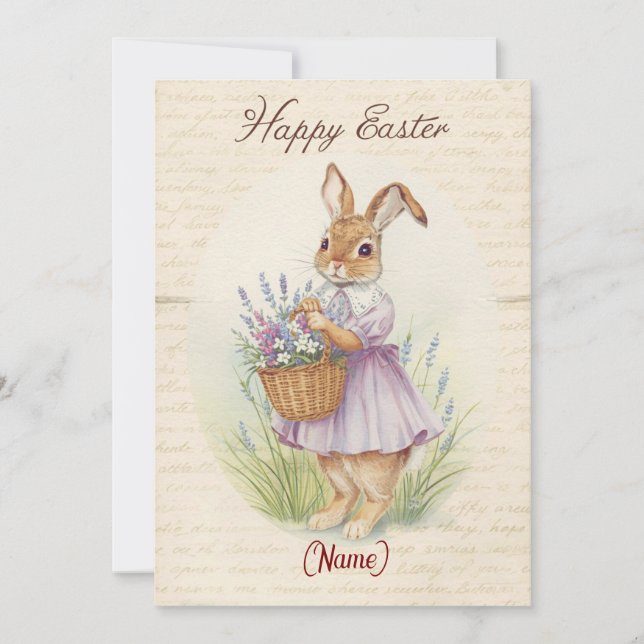 Carte Joyeux Pâques - Lapin avec Panier de Lavande (Devant)