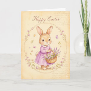 Carte Joyeux Pâques - Lapin en robe violette