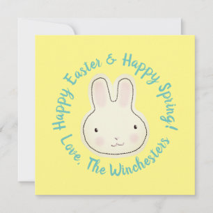 Carte Joyeux Pâques mignon lapin texte personnalisé jaun