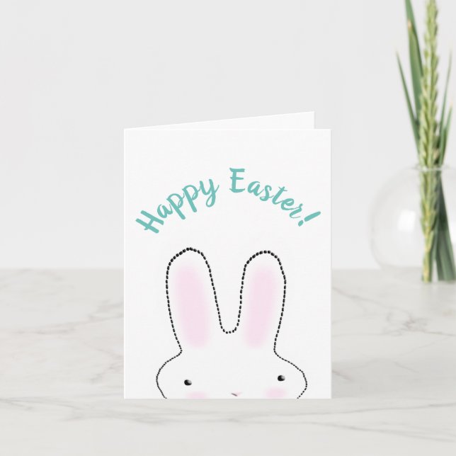 Carte Joyeux Pâques turquoise drôle lapin script personn (Devant)