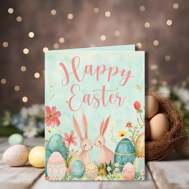 Carte Joyeux Pâques vert clair aquarelle personnalisable (Happy Easter light green watercolor customizable Card)