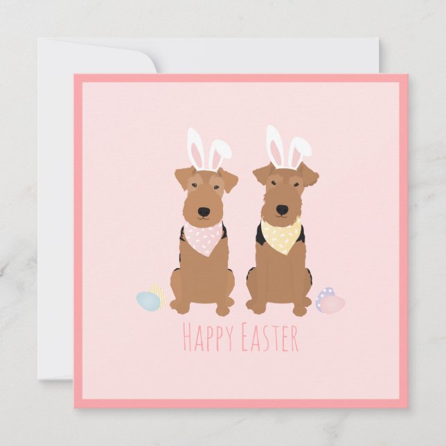 Carte Joyeux Pâques Welsh Terriers Chiens Lapin Oreilles (Devant)