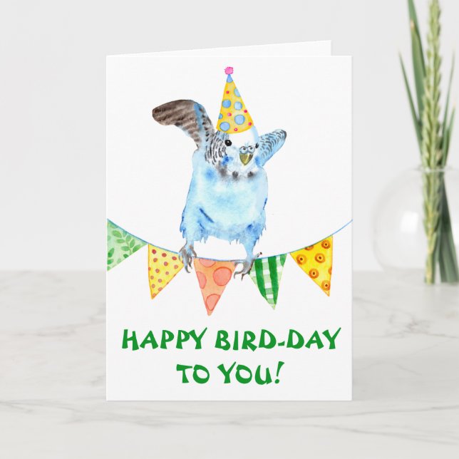 Carte Joyeux Parakeet d'oiseaux d'anniversaire (Devant)