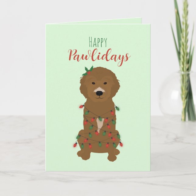 Carte Joyeux Pawlidays Guirlande de Noël Goldendoodle (Devant)