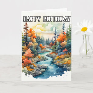 Carte Joyeux paysage d'anniversaire extérieur