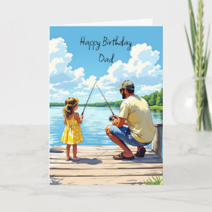 Carte Joyeux père d'anniversaire Fille et papa Pêche