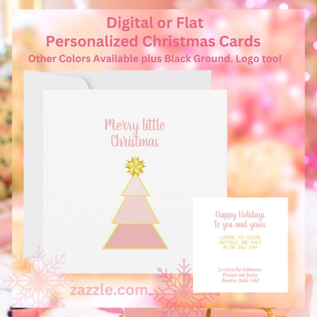 Carte Joyeux Petit Arbre de Noël rose moderne minimalist (Pink Christmas Tree on white background personalized flat or digital cards. Other colors plus logo.)