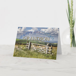 Carte Joyeux petit-fils d'anniversaire, paysage avec une