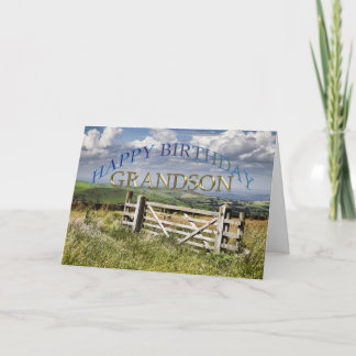 Carte Joyeux petit-fils d'anniversaire, paysage avec une