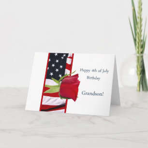 Carte Joyeux petit-fils rose 4 juillet anniversaire