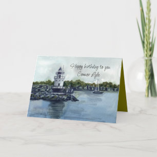 Carte Joyeux phare d'anniversaire Aquarelle Nom personna