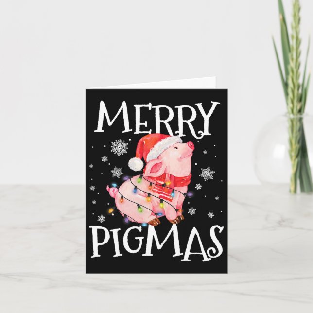 Carte Joyeux Pigmas Drôle Cochon Feux Noël Lumières Arbr (Devant)